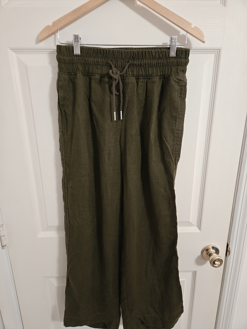 Quince Women's Olive Green Linen Elastic Waist Wide-Leg Pants Size Small